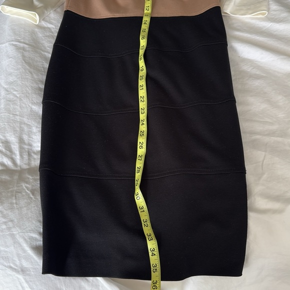 Kay Unger Cream and Brown Sheath Dress Square Neck 3/4 Sleeve - Picture 7 of 7